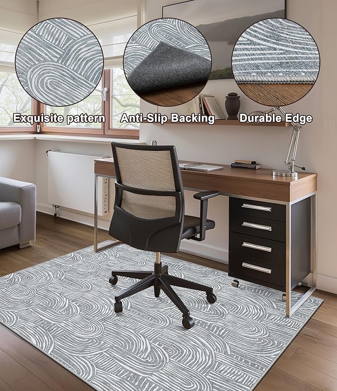 chakme Office Chair Mat for Hardwood Floor, 48"x36" Easy Glide Computer Desk Mat Protector for Rolling Chair Under Desk Rug Nonslip Backing, Machine Wash, (Arc)