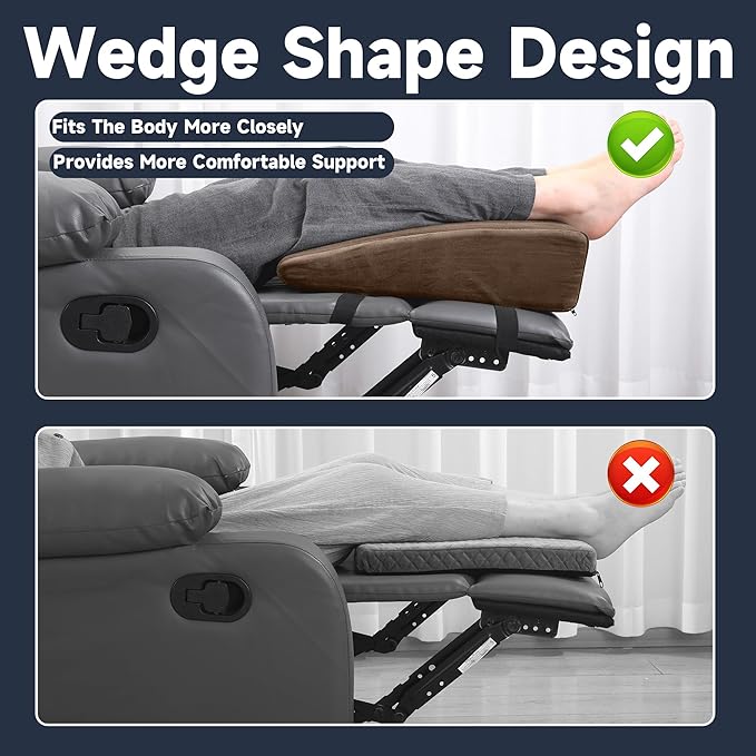 MABOZOO Wedge Recliner Leg Pillow, Foam Extra Large Foot Rest Cushion with Adjustable Straps, Recliner Footrest Extender Leg Elevation Pillow Wedge Pillow for Recliner, Bed, Sofa, Couch (Coffee)