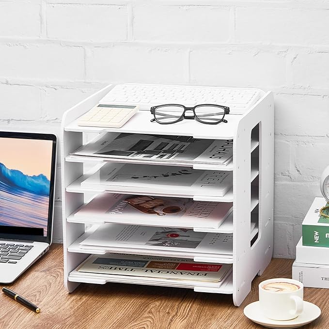 Juexica 6 Tier File Organizer for Desk, 12 x 12 Stackable Paper Trays, Paper Holder, Desktop File Organizer, Home Office Decorations