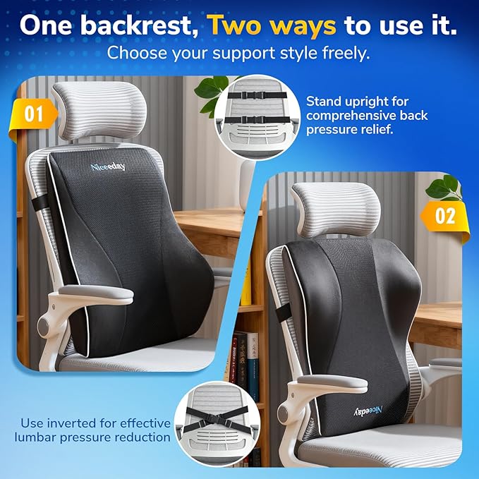 Niceeday Lumbar Support Pillow for Office Chair Car Lumbar Pillow Lower Back Pain Relief Memory Foam Back Cushion with 3D Mesh Cover, Back Pillow Ergonomic Orthopedic Back Rest
