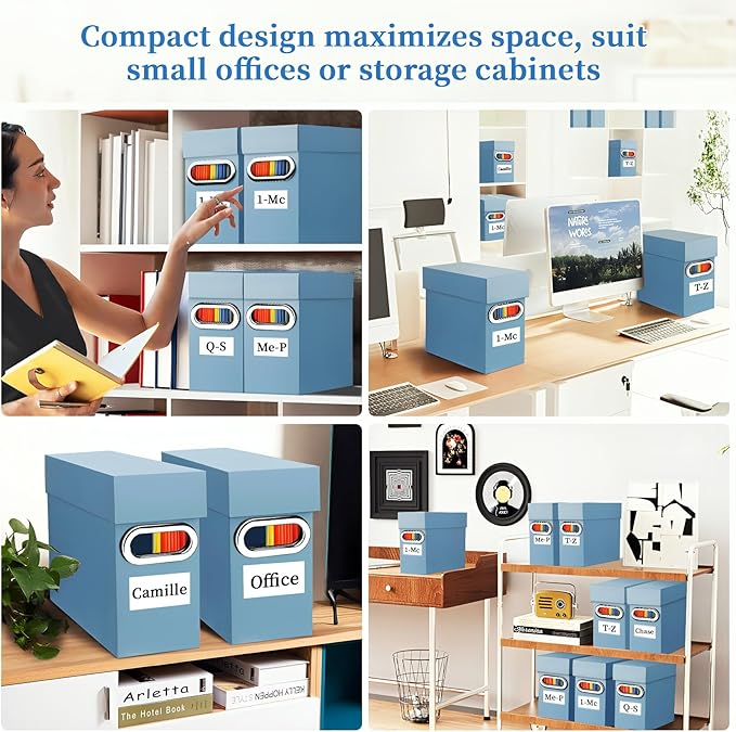 File Organizer Box with Lid & Handle, Heavy Duty Hanging File Folder Storage Boxes for Letter Size, Portable Filing Organizer for Office, Home, Classroom, Dusty Blue 4 Pack