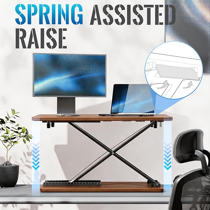 Standing Desk Converter, 25.16" × 15.75" Height Adjustable Laptop Stand for Desk, Sit Stand Monitor Stand, No Assembly Required for Home and Office Use (Natural Wood)