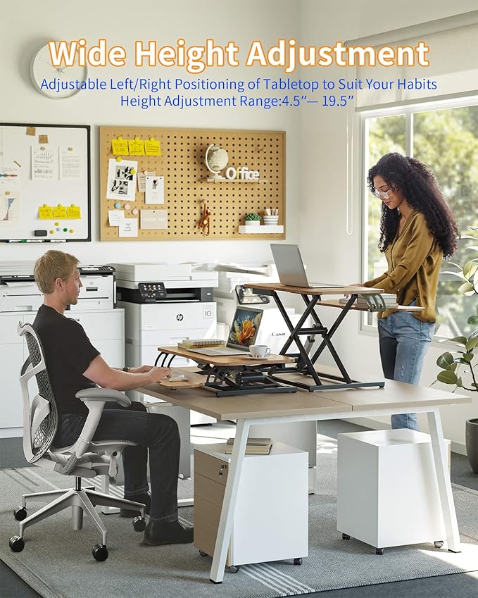 YIHAYO Electric Standing Desk Converter 32 inch, Sit to Stand Up Height Adjustable Desk Riser, Quick Sit to Stand Tabletop Dual Monitor Riser Workstation with Keyboard Tray, Rustic Brown
