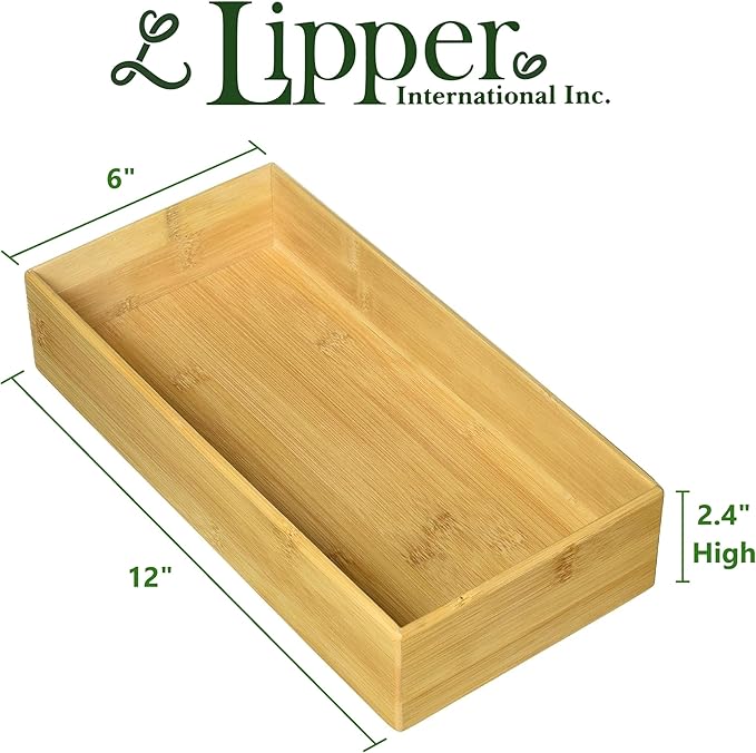 Lipper International 8385 Bamboo Wood Stacking Drawer Organizer Box, 12" x 6"