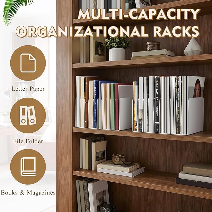Suzile Metal Desktop File Organizer, 10 Compartments, Vertical File Sorter, White, 5.79" W x 10.63" L x 5.41" H, Office, Reception Areas, Workspace