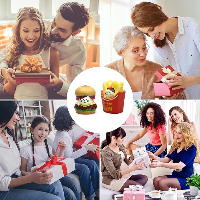 RAQWI Hamburger Fries Cat Figurines Miniature Fast Food Accessories for Office, Home Decoration Perfect for Desk Décor