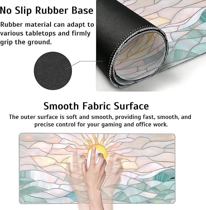 Abstract Serene Ocean Sunrise Mouse Pad,35.4 x 15.7 Inch Large Mouse Mat Non-Slip Rubber Stitched Edges for Writing Desk,Office,Home,Laptop