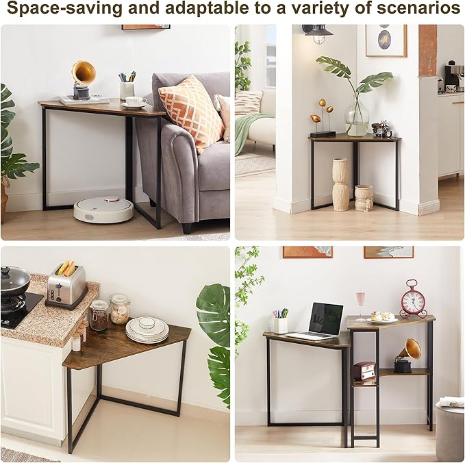 VECELO Ϲоrnеr Desk, Corner Tables for Living Room for Small Space Triangle Computer Desk with Steel Frame Ϲоrnеr Shelves with Metal Frame Ϲоrnеr Writing Desk for Workstation Set of 2 Brown 33.1"