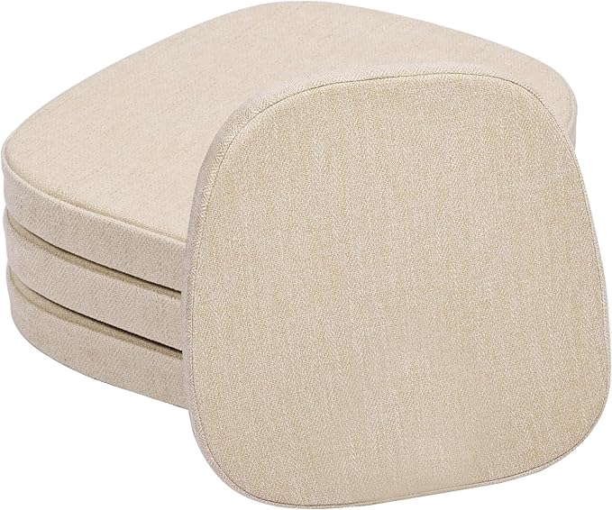 baibu 14x14 Memory Foam Metal Chair Cushions Set of 4, Dual-Layer Design Non-Slip Metal Dining Chair Pads Kitchen Seat Cushion with Machine Washable Cover, 4 Counts, Beige