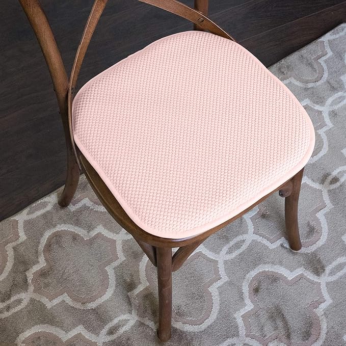 Sweet Home Collection Chair Cushion Memory Foam Pads Honeycomb Pattern Slip Non Skid Rubber Back Rounded Square 16" x 16" Seat Cover, 4 Pack, Pink