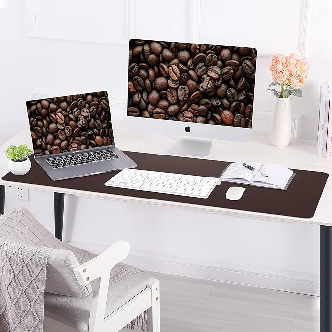 AFIING Cork Desk Mat 47" x 17", Dual-Sided Natural Cork & PU Leather Desk Pad, Non-Slip Waterproof Large Mouse Pad for Office, Home & Gaming (Coffee)