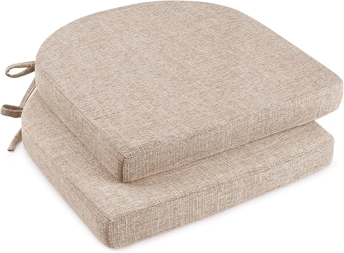 downluxe Indoor Chair Cushions for Dining Chairs,Kitchen Chair Pads with Ties and Non-Slip Backing, 16" x 16" x 2", Oatmeal Beige, 2 Pack