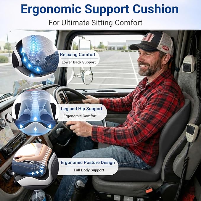 Ergonomic Seat Cushion Set with Lumbar Support Pillow, High-Density Memory Foam Cushion with Non-Slip Base, Posture Support Cushion for Office Chair, Home Chair, Car Seat, Dark Gray