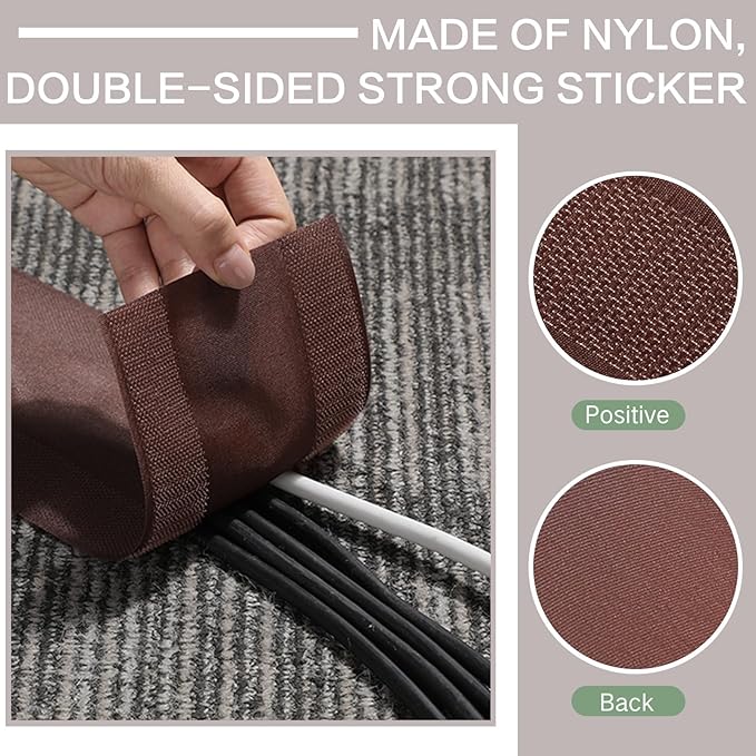 WILLBOND Carpet Cord Cover Cable Protector Floor Cover Cable Protector Management Only for Commercial Office Carpet (98.43 ft,Brown)