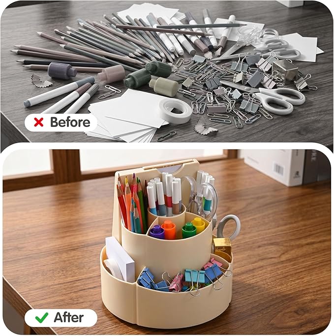 360 Rotating Pen Holder for Desk with Checklist Routine Chart Pencil Organizer To Do List Planning Board with Slider Pen Organizer with 7 Slots Desk Organizers and Accessories for Office School Home