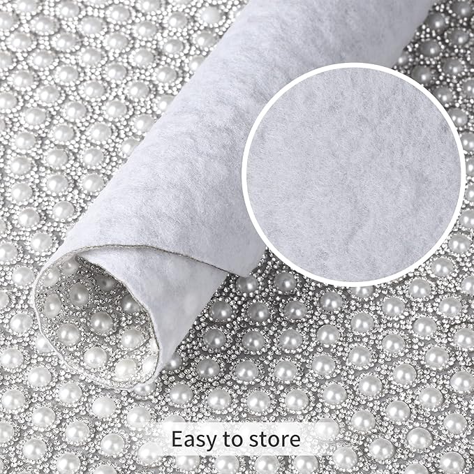 Pearl Round Placemats Set of 4, 15-inch Anti-Slip Tablescapes Decorations Sparkling Bling Rhinestones Silver Placemat for Nightstand Tablecloths Centerpiece Standing T-Lights Candles Vases Mat
