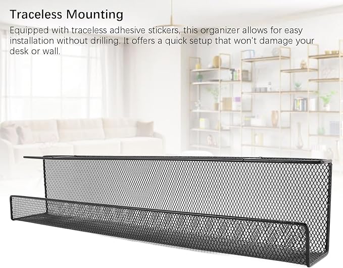 GLOGLOW Under Desk Cable Management Tray, Metal Wire Organizer with No Drill Design for Organizing Extension Cords At Home Office or Kitchen (Small Size)