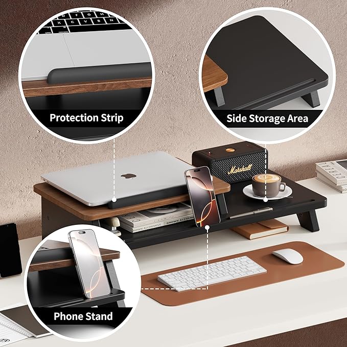AFOOYO Adjustable Laptop Stand 2-Tier Riser Holder,Ventilated Cooling Ergonomic Computer Desk Organizer Accessories for 10-15.6" Notebook,Desktop Storage Compatible with MacBook,Dell,HP,Lenovo