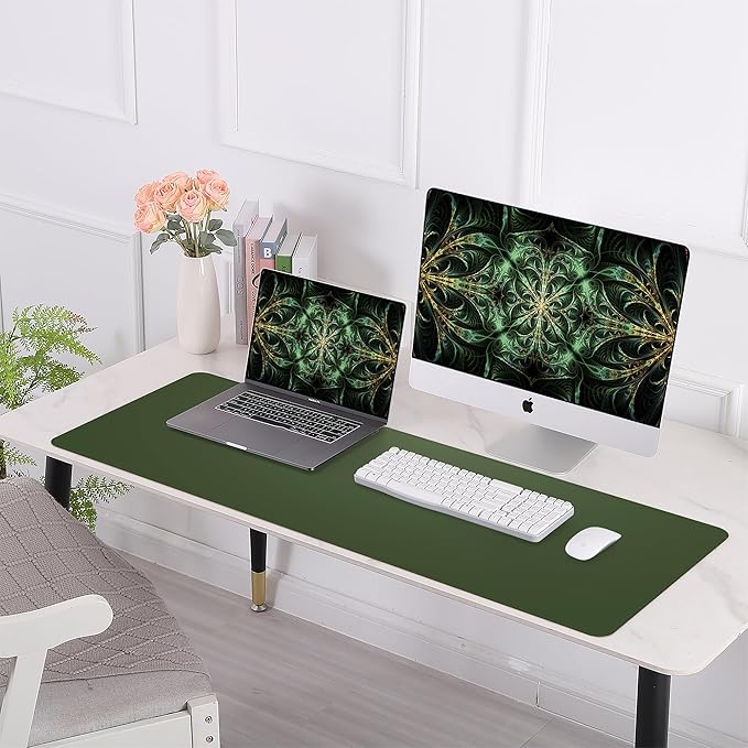AFIING Cork Desk Mat 47" x 17", Dual-Sided Natural Cork & PU Leather Desk Pad, Non-Slip Waterproof Large Mouse Pad for Office, Home & Gaming (Military Green)