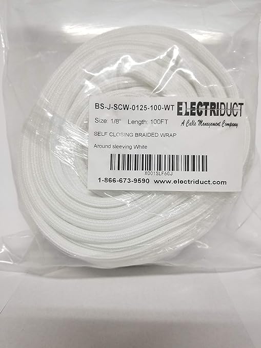 Electriduct 1/8" Hook Self Closing Sleeve Braid Wrap Around Sleeving Flame Retardant Flexible Mesh Cord Cover Cable Protector Wire Organizer - 100 Feet - White