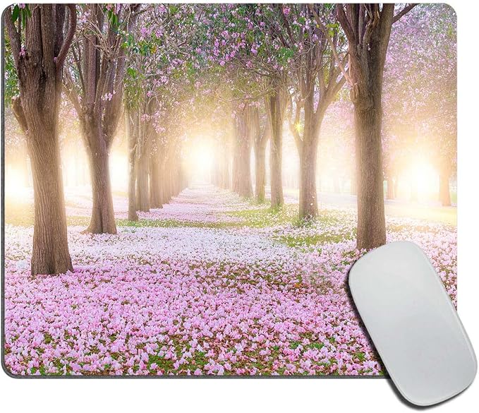 Mouse Pad, Pink Trumpet Tree and Flowers Blossom Mouse Pad, Personalized Rectangle Mousepad Customized Mouse Pads with Designs Non-Slip Rubber Smooth MousePads for Computer Laptop