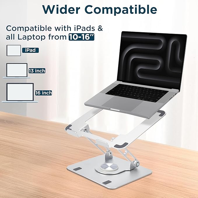 Uncaged Ergonomics Swivel Laptop Stand for Desk, Adjustable Computer iPad Stand for Desk w/ 360 Rotation, Portable Laptop Holder for Home Office Ergonomic Supplies (Silver)