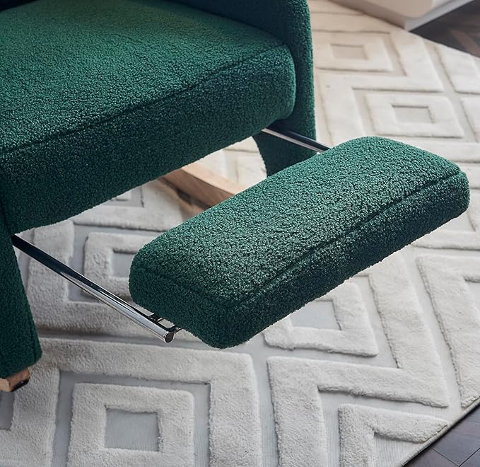 Comfy Rocking Chair Nursery Glider, Upholstered Nursery Chair with Foot Rest, Modern Rocker Chair with Pocket, Accent Armchair with Smooth Rocking Base for Nursing, Reading, Relaxing (Green Teddy)