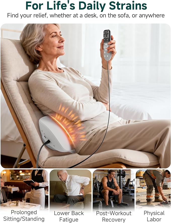 Snailax Lumbar Massager with Heat - Air Compression Back Stretcher for Lower Back, Cordless Waist Massagers with Vibration, 8 Height Levels, Rechargeable Lumbar Support for Home Office Travel