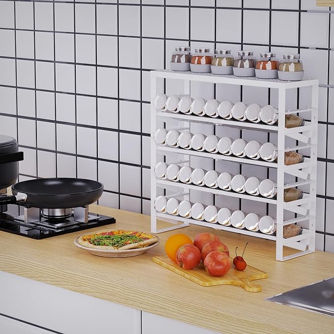 Jojocross Expandable, Stackable, Adjustable Spice Rack kitchen Organizer,Metal Pantry Storage Shelves - Multi-Tier Shelf for Cabinet, Countertop, Pantries, Cupboard or Wall Mount,White