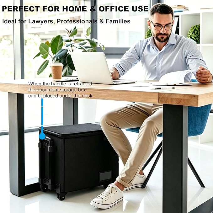 Fireproof File Box with Wheels, Collapsible Rolling Fireproof Document Bag with Lock, Fireproof Box with Handle & Casters, Mobile Fireproof Document Storage for Legal/Letter Size Files