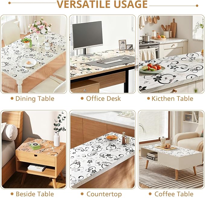 LovePads Floral Clear Table Cover Protector - 36 x 60 Inch Thick Plastic Table Cloth, Waterproof PVC Desk Mat for Dining Room Table, Wood Furniture Topper, Anti-Scratch Desk Pad for Kids Writing,