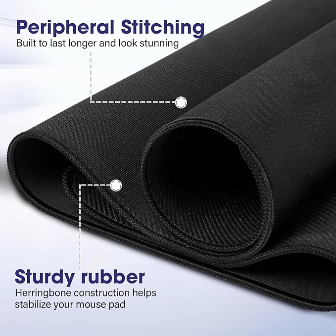 Professional Extended Gaming Mouse Pad - 31.5" x 15.7" Large Desk Mat with Stitched Edges, Waterproof Coating, Non-Slip Rubber Base for Gamers, Esports Pros, Office & Home (Black)