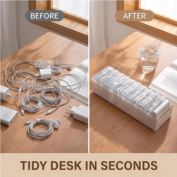 Clear Cable Organizer Storage Box, 2 Pcs 11 Box Desktop Cable Management with Switch, Power Cord Organizer for Office,Home,Desk Accessories Storage Stationery Supplies and Accessories