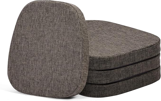 baibu 14x14 Memory Foam Metal Chair Cushions Set of 4, Dual-Layer Design Non-Slip Metal Dining Chair Pads Kitchen Seat Cushion with Machine Washable Cover, 4 Counts, Brown