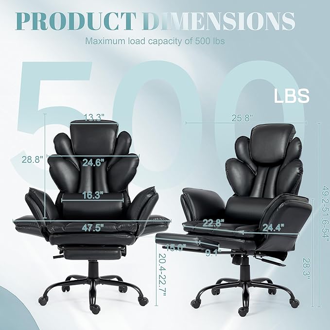 Flip Armrests Criss Cross Office Chair, Reclining Office Chair with Foot Rest, Adjustable Headrest, Massage Waist Pillow, Cross Legged Big and Tall Desk Chair Wide Seat Vanity Chair, PU Leather Black