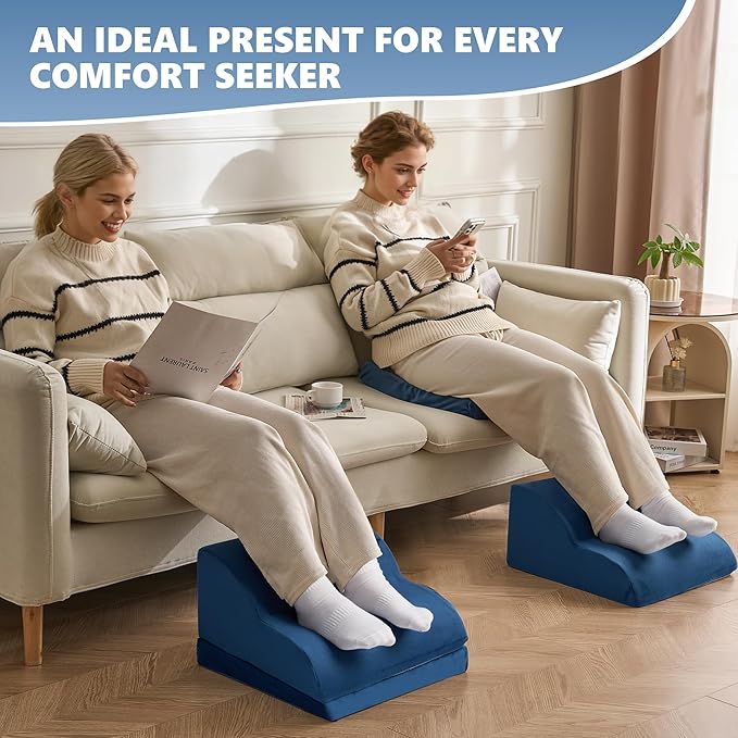 Foot Rest Under Desk for Office, Ergonomic Adjustable Footrest with Washable Cover, Soft Desk Foot Stool for Home Office, Work, Gaming, Long Sitting, Blue
