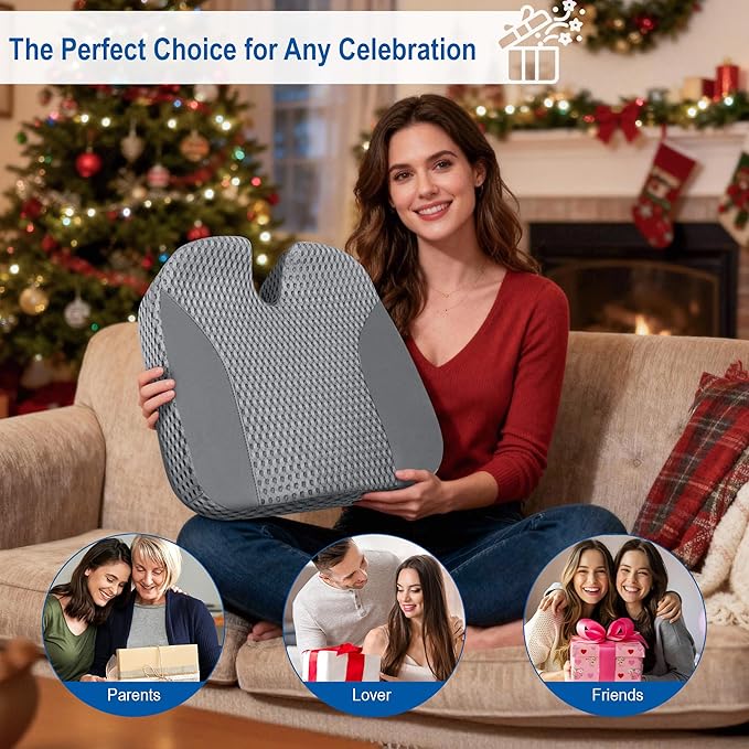 Lofty Aim Car Seat Cushion: Ergonomic Memory Foam Cushion for Driving and Long Drives, for Sciatica and Back Pain, Seat Pillow for Car, Truck, Office Chair, Home, Wheelchair - Gray