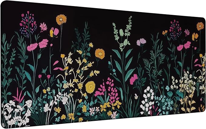Floral Meadow Mouse Pad,35.4 x 15.7 Inch Large Mouse Mat Non-Slip Rubber Stitched Edges for Writing Desk,Office,Home,Laptop