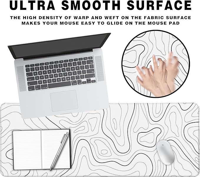 Long Gaming Mouse Pad Extended Anime Large Desk Pad with Non-Slip Base Full Keyboard Mat with Stitched Edges for Gaming and Office 31.5 x 11.8 inches (White Geometry)