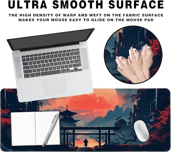 Long Gaming Mouse Pad Extended Anime Large Desk Pad with Non-Slip Base Full Keyboard Mat with Stitched Edges for Gaming and Office 31.5 x 11.8 inches (Warrior)