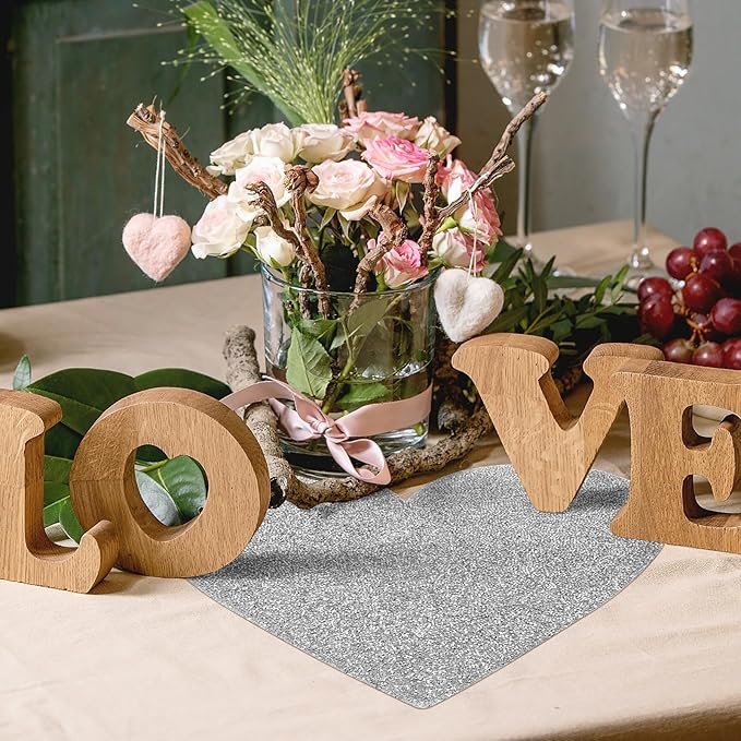 Glitter Heart Placemats Set of 4, Silver Heart Rhinestones 15 Inches Table Mat Decoration Placemat for Centerpiece Dining Table Valentines Day Family Frineds Birthday Gifts
