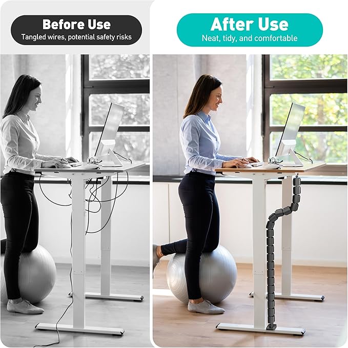 Heavy Duty Screw-in Cable Management Spine, 4-Channel Under Desk Vertebrae Cord Organizer for Wood & Laminate Standing Desks, Adjustable Floor-to-Desktop Wire Raceway with Weighted Base