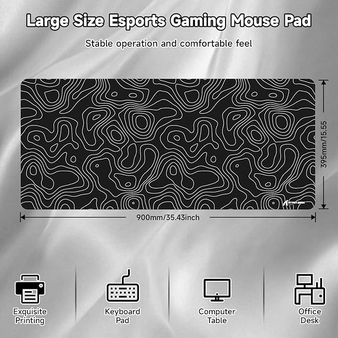 ATTACK SHARK CM02Pro Gaming Mouse Pad for Esports Speed Large Mouse mats for Desk Waterproof Surface Stitched Edges and Anti-Slip Rubber Base Size XXL Laminate 35.43” x 15.75” x 0.16” Black Contour