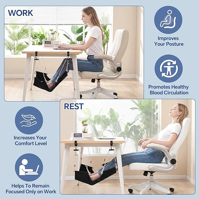 BALAPET Large Foot Hammock Under Desk Footrest, Adjustable Office Foot Rest Sling with Hooks Portable Leg Rest for Desk for Study and Relaxing,Machine Washable