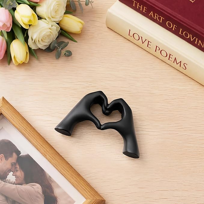 Black Decor Living Room – Mini Small Heart Hands Sculpture – Shelf Decor Aesthetic – Cute Home Accent Table & Shelves – Love Statue - Gifts Girlfriend, Wife, Women, Teen Girls, Valentine (Black, Mini)