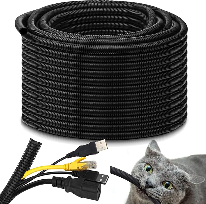 Kanayu Split Wire Loom Tubing Flame Retardant Wire Covering High Temperature Cable Sleeves Split Protector Cable Conduit for Industrial Electrical Automotive Marine(3/8''-100 ft,Black)