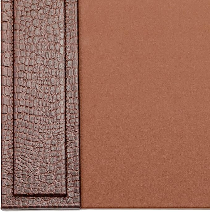 Dacasso Brown Crocodile Embossed Leather Desk pad with Side-Rails, 25.5 by 17.25 Inch