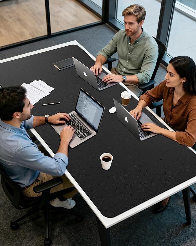 YSAGi 55" x 17" Large PU Leather Desk Mat for Keyboard and Mouse - Waterproof Non-Slip Desk Pad Protector for Office, Home, Writing Desk, Black