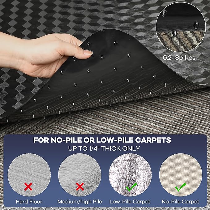 BesWin Office Chair Mat for Carpet, 48" x 60" Large Computer Desk Chair Mat for Low Carpeted Floors, Thick and Sturdy Carpet Protector for Rolling Chairs, Easy Glide Floor Mat for Home, Gaming (Black)