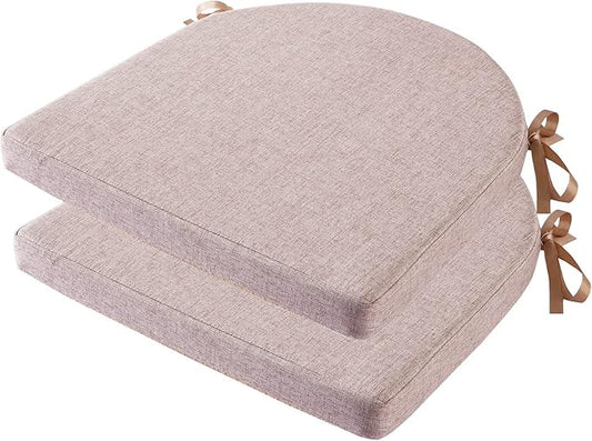 18x18 Inch Chair Pads for Dining Chairs Set of 2 with Ties Non Slip Washable Seat Cushion with Zipper Indoor Round Back Chair Cushions for Kitchen, Khaki